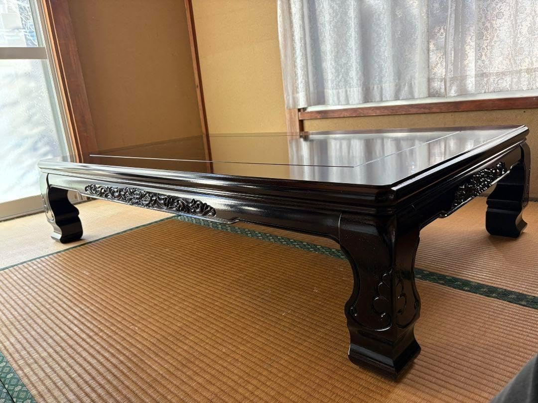 ✨️美品✨️高級黒檀座敷机　黒色木製彫刻入り座卓 長方形 高級黒檀座敷机 黒色木製彫刻入り座卓 長方形 値下げ】高級座敷机 けやき